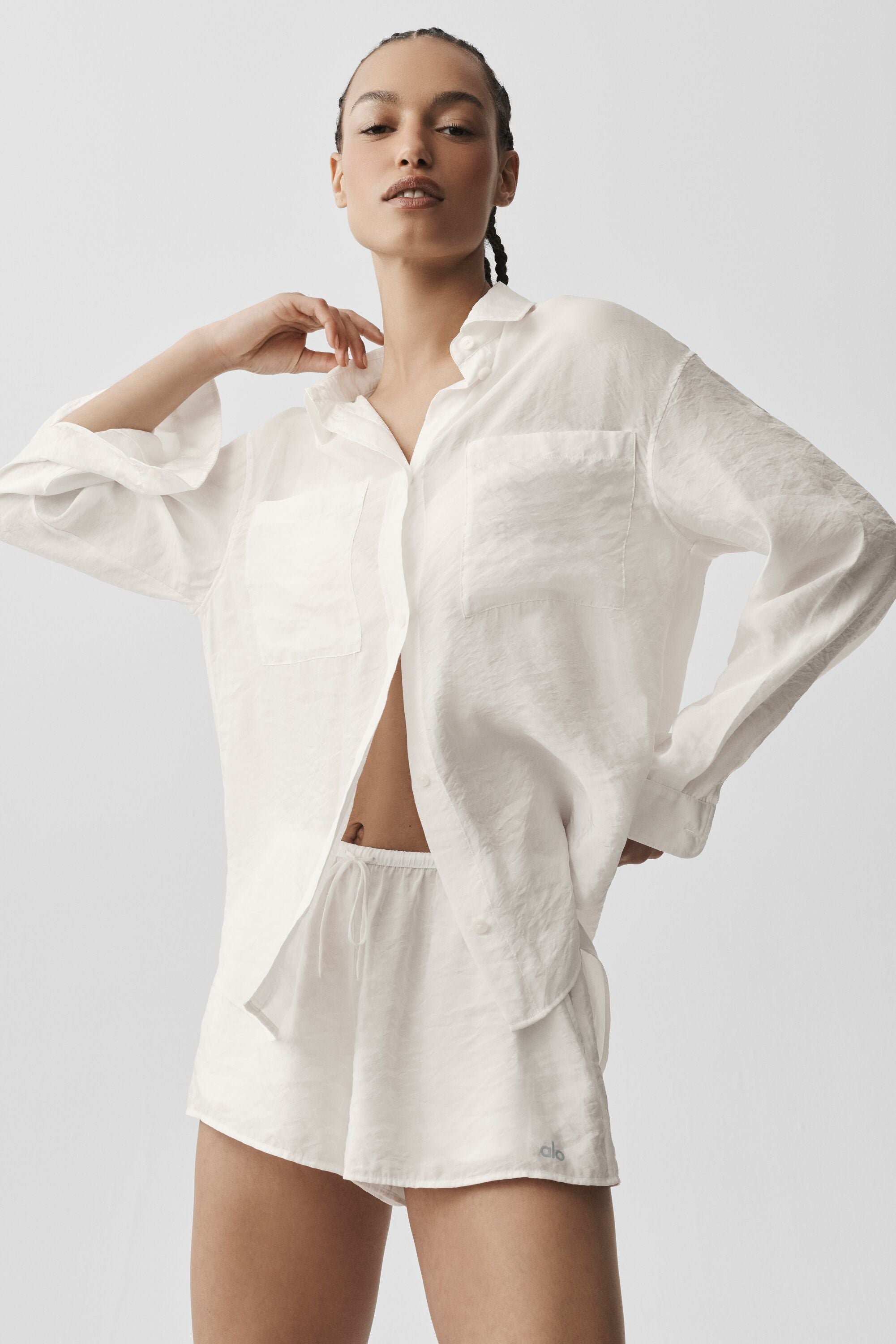alo Semi-Sheer Golden Hour Button Down Long Sleeve - Ivory