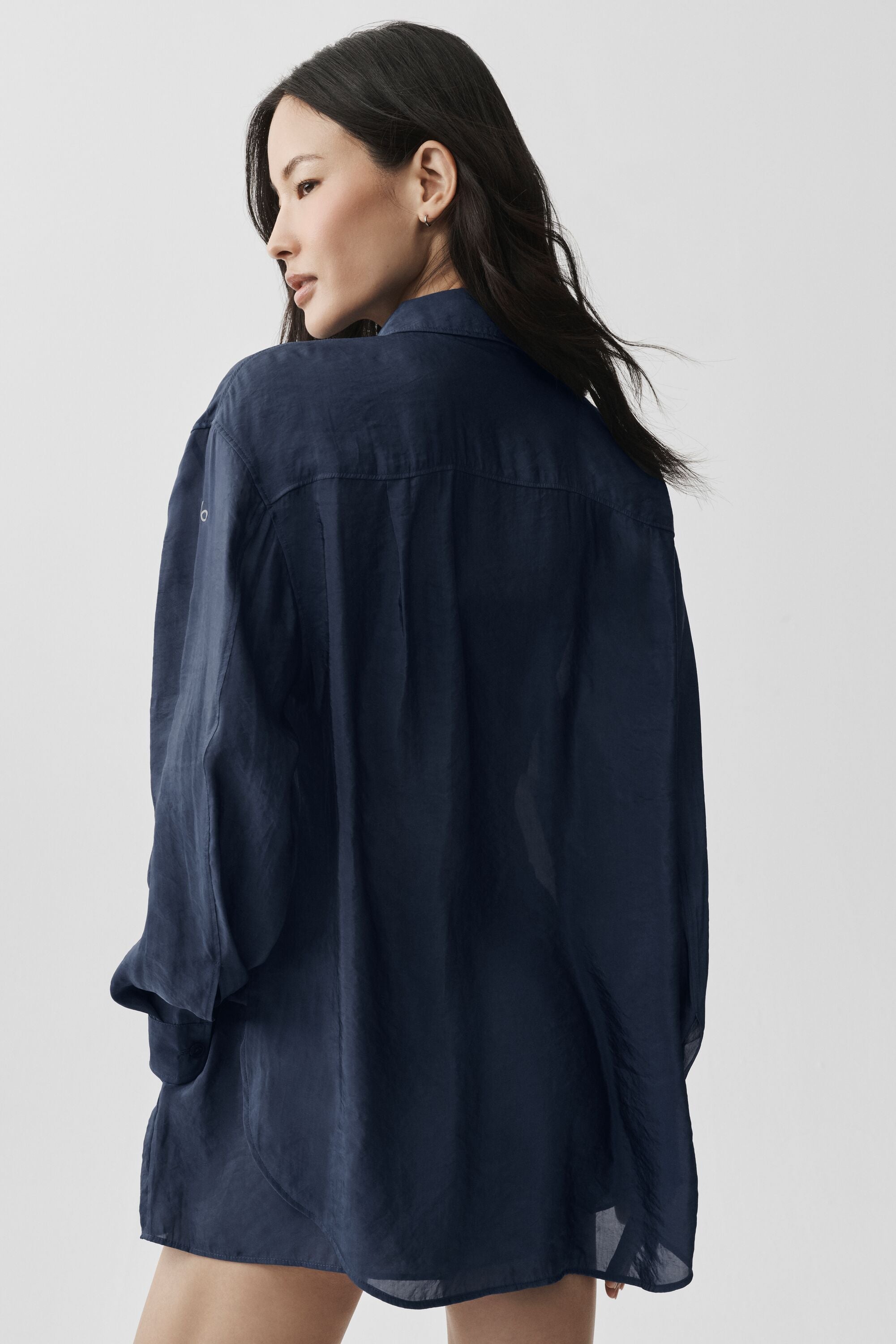 alo Semi-Sheer Golden Hour Button Down Long Sleeve - Navy