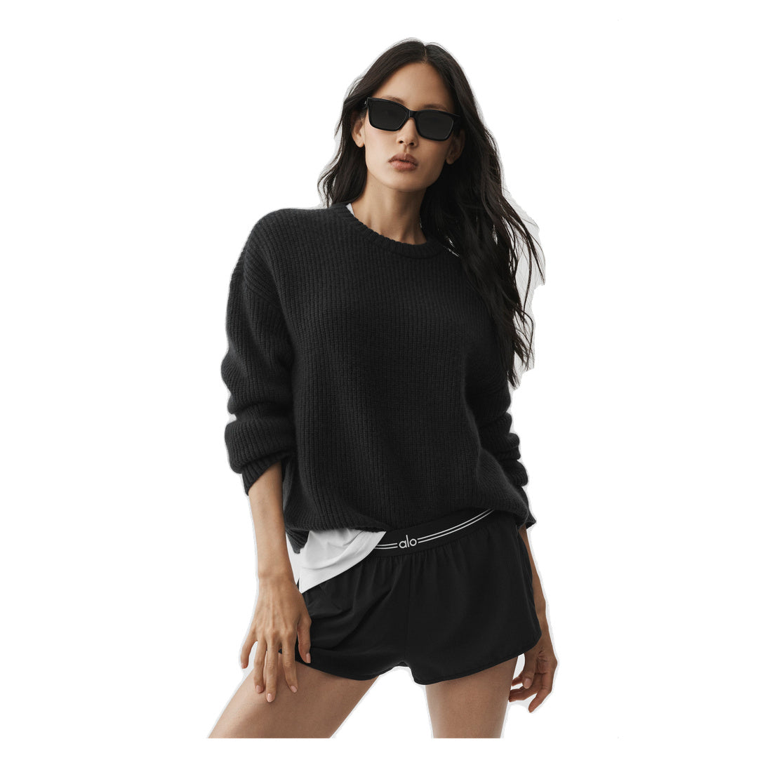 ALO Wool Cashmere Ribbed Noble Crewneck Sweater - Black