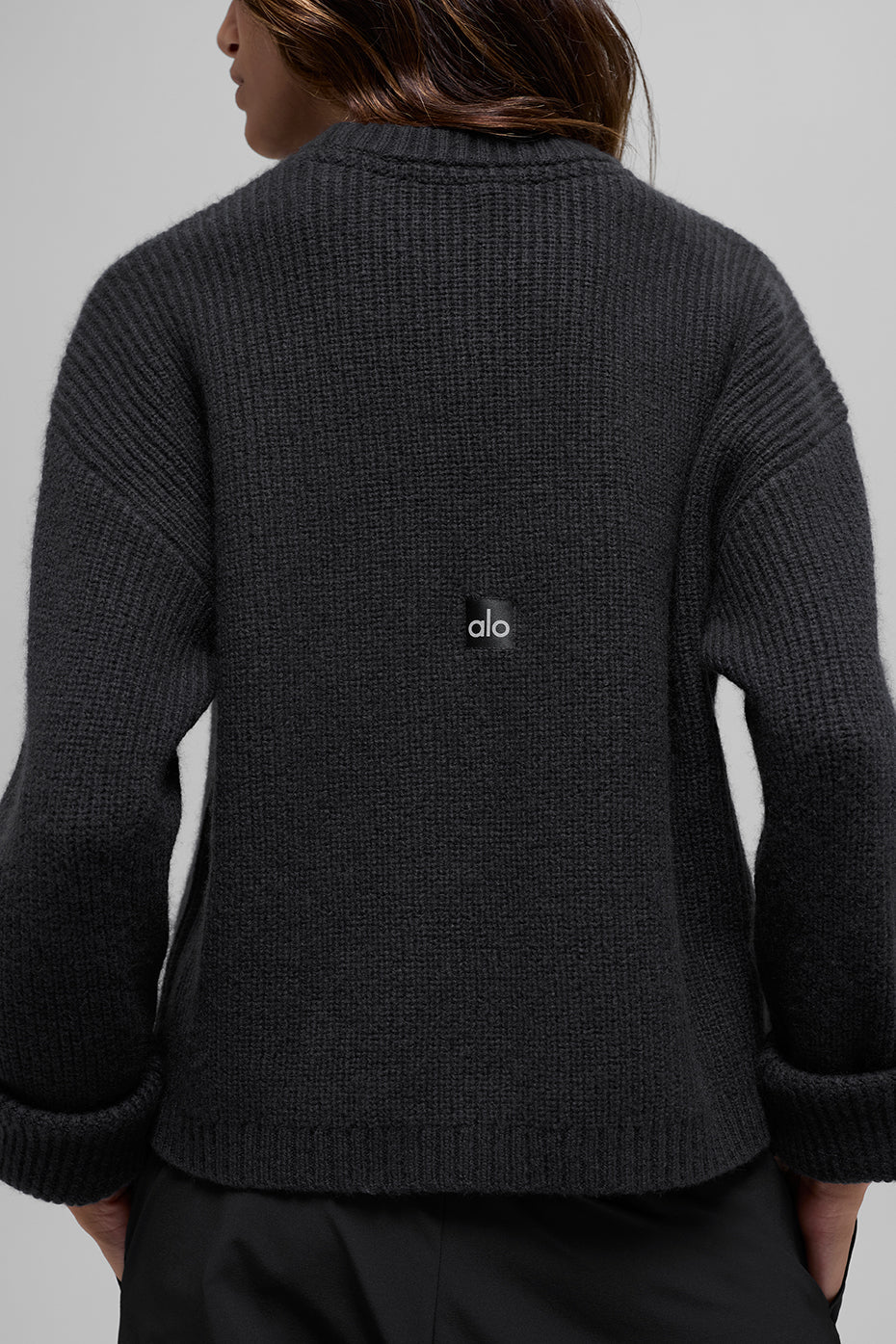 alo Wool Cashmere Ribbed Noble Crewneck Sweater - Black