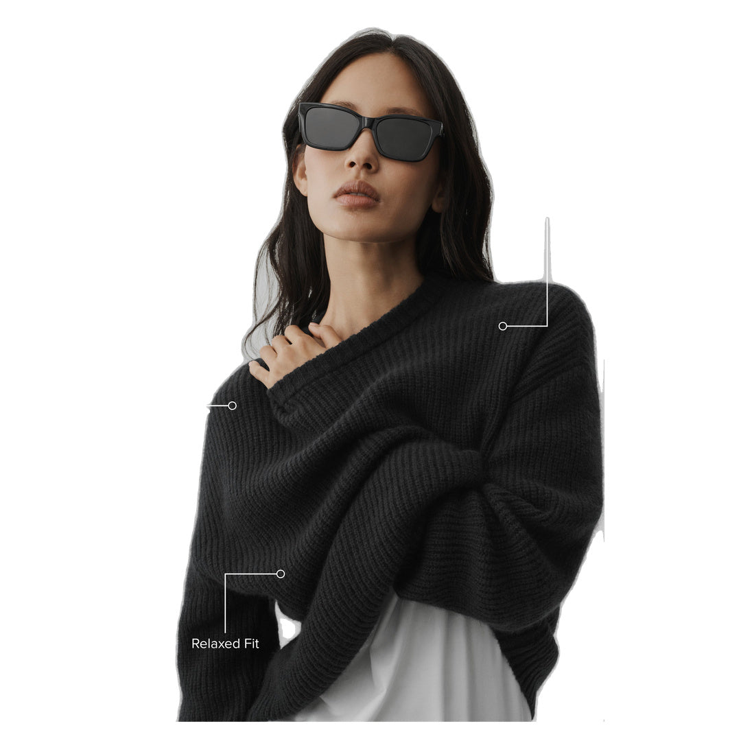 ALO Wool Cashmere Ribbed Noble Crewneck Sweater - Black