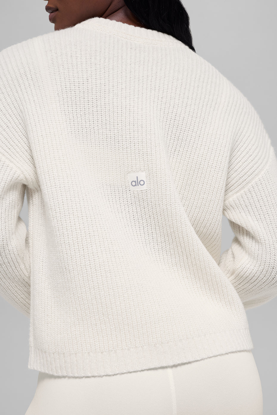 alo Wool Cashmere Ribbed Noble Crewneck Sweater - Ivory
