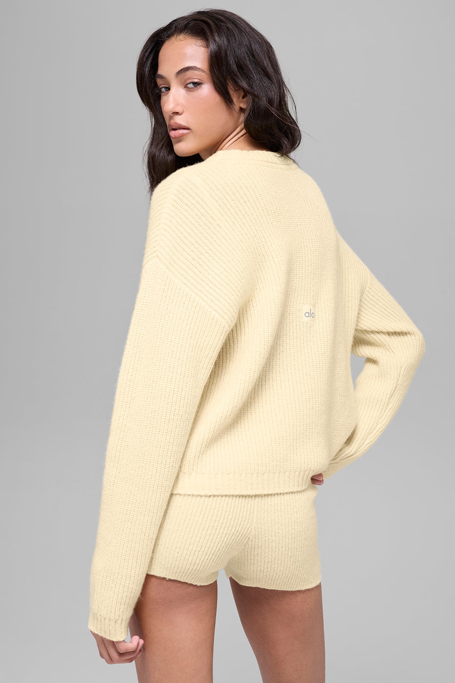 alo Wool Cashmere Ribbed Noble Crewneck Sweater - Candlelight Yellow