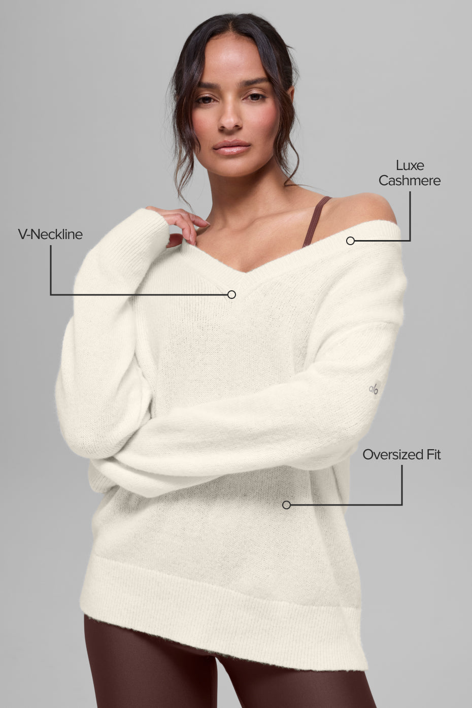 alo Wool Cashmere New Class Oversized V-Neck Sweater - Ivory