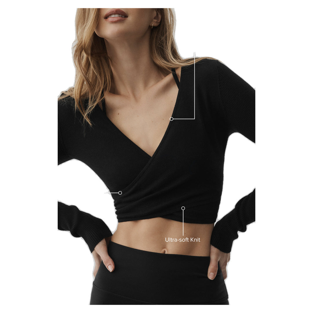 ALO Sweater Knit Crossover Long Sleeve - Black