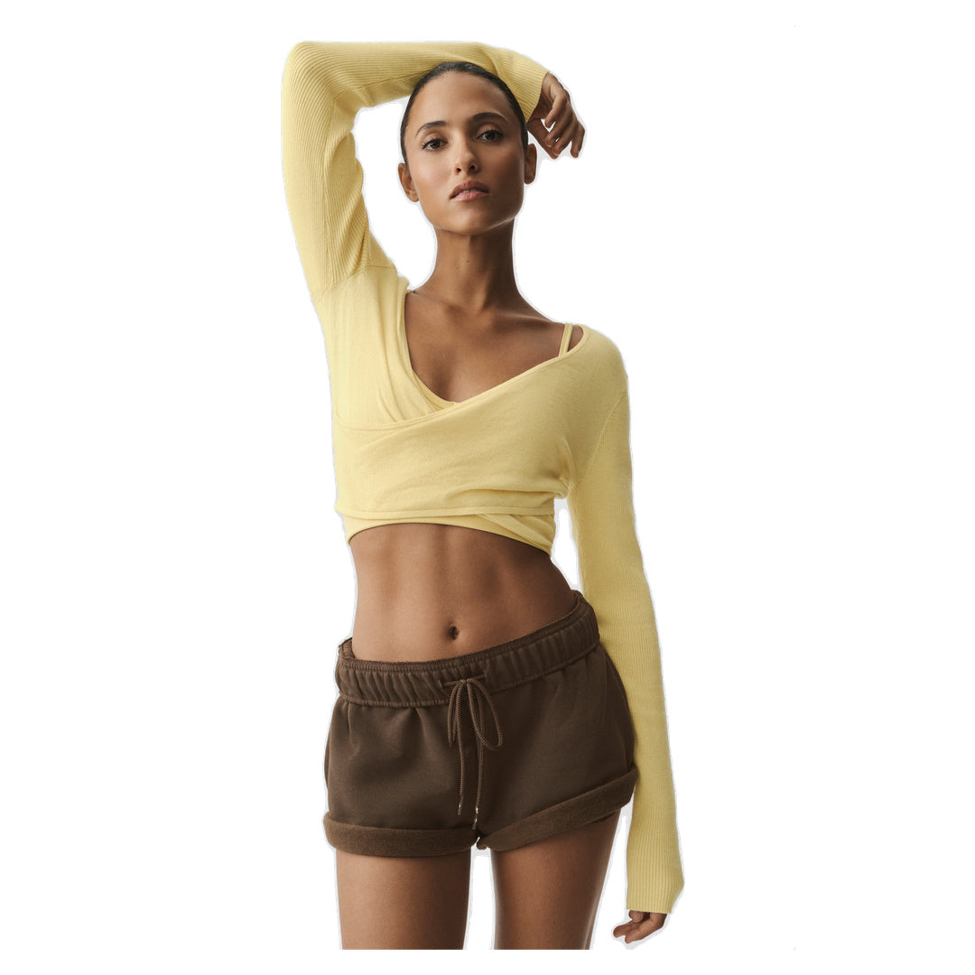 ALO Sweater Knit Crossover Long Sleeve - Warm Butter