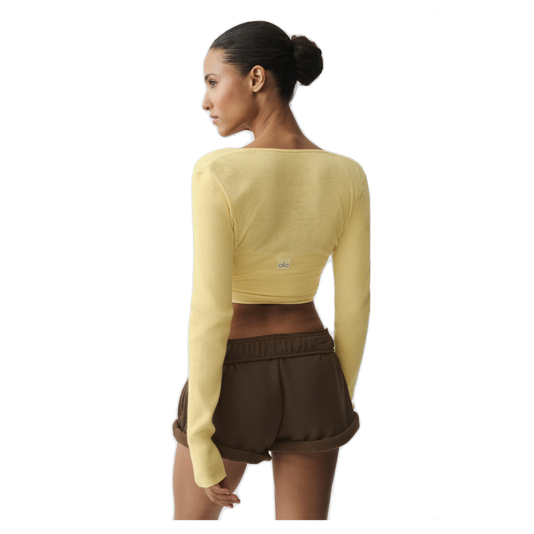 ALO Sweater Knit Crossover Long Sleeve - Warm Butter