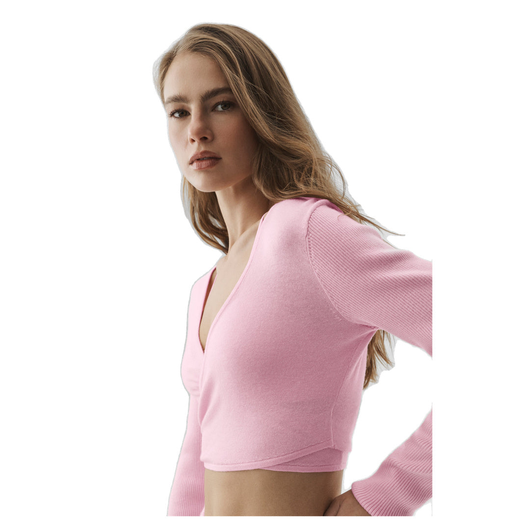ALO Sweater Knit Crossover Long Sleeve - Pink Marshmallow
