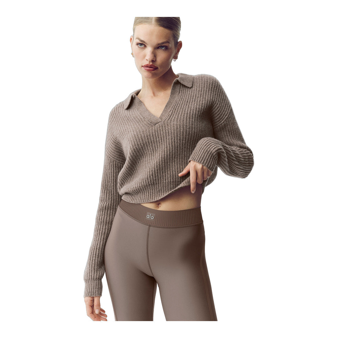 alo Cashmere Northstar Polo - Alpine Cocoa Heather