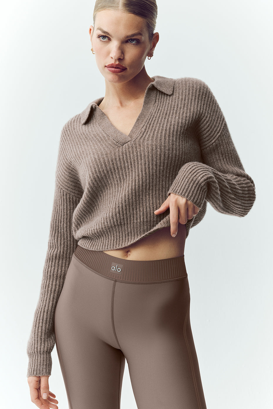 alo Cashmere Northstar Polo - Alpine Cocoa Heather
