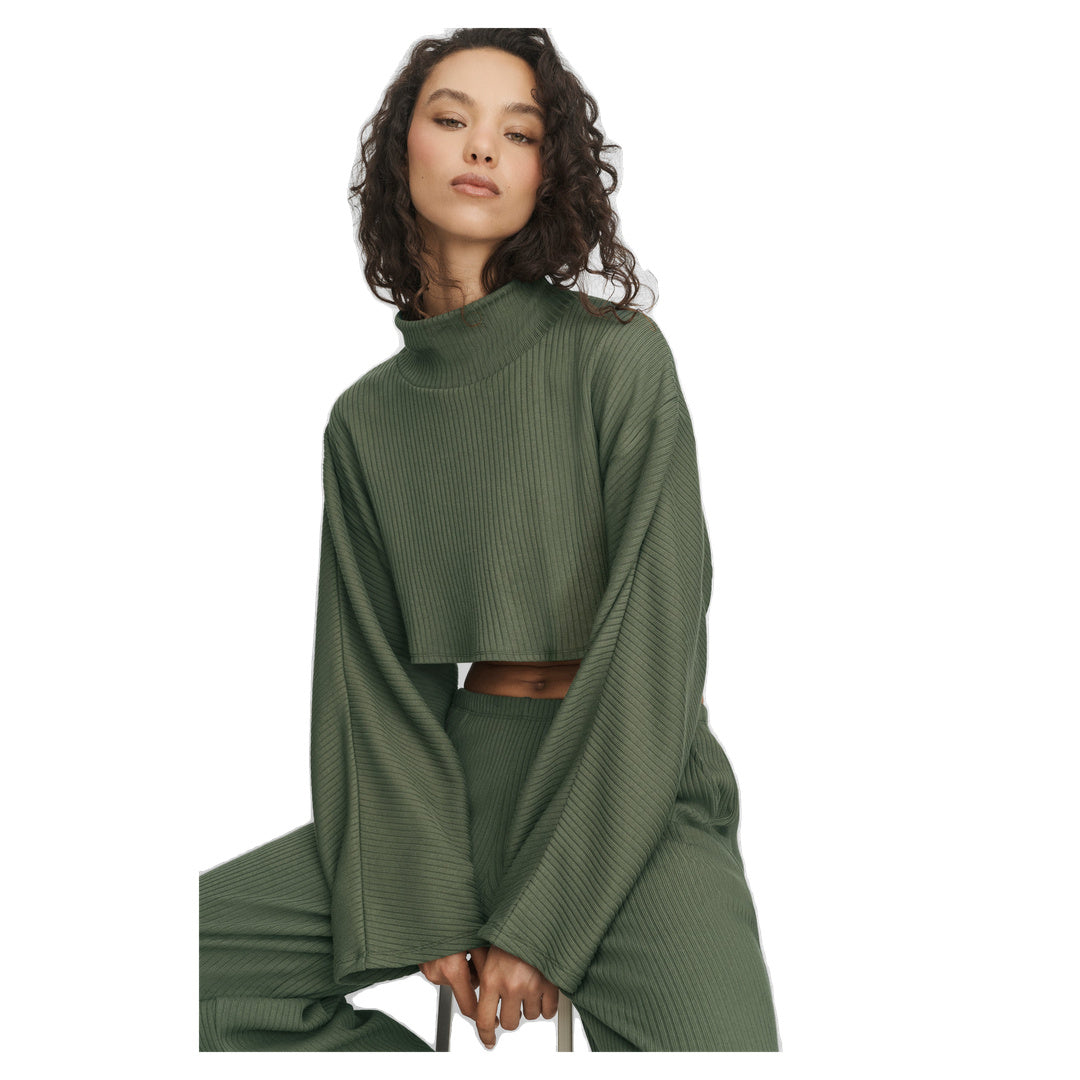 ALO Ribbed Cropped Reset Long Sleeve - Bamboo Green