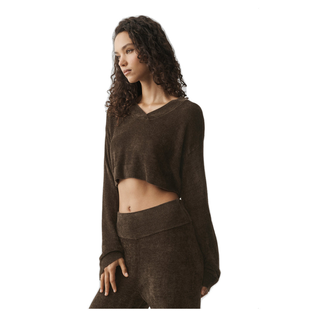 ALO Micro Chenille Cropped V-Neck Coverup - Espresso