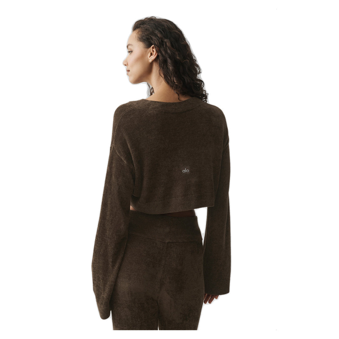 ALO Micro Chenille Cropped V-Neck Coverup - Espresso