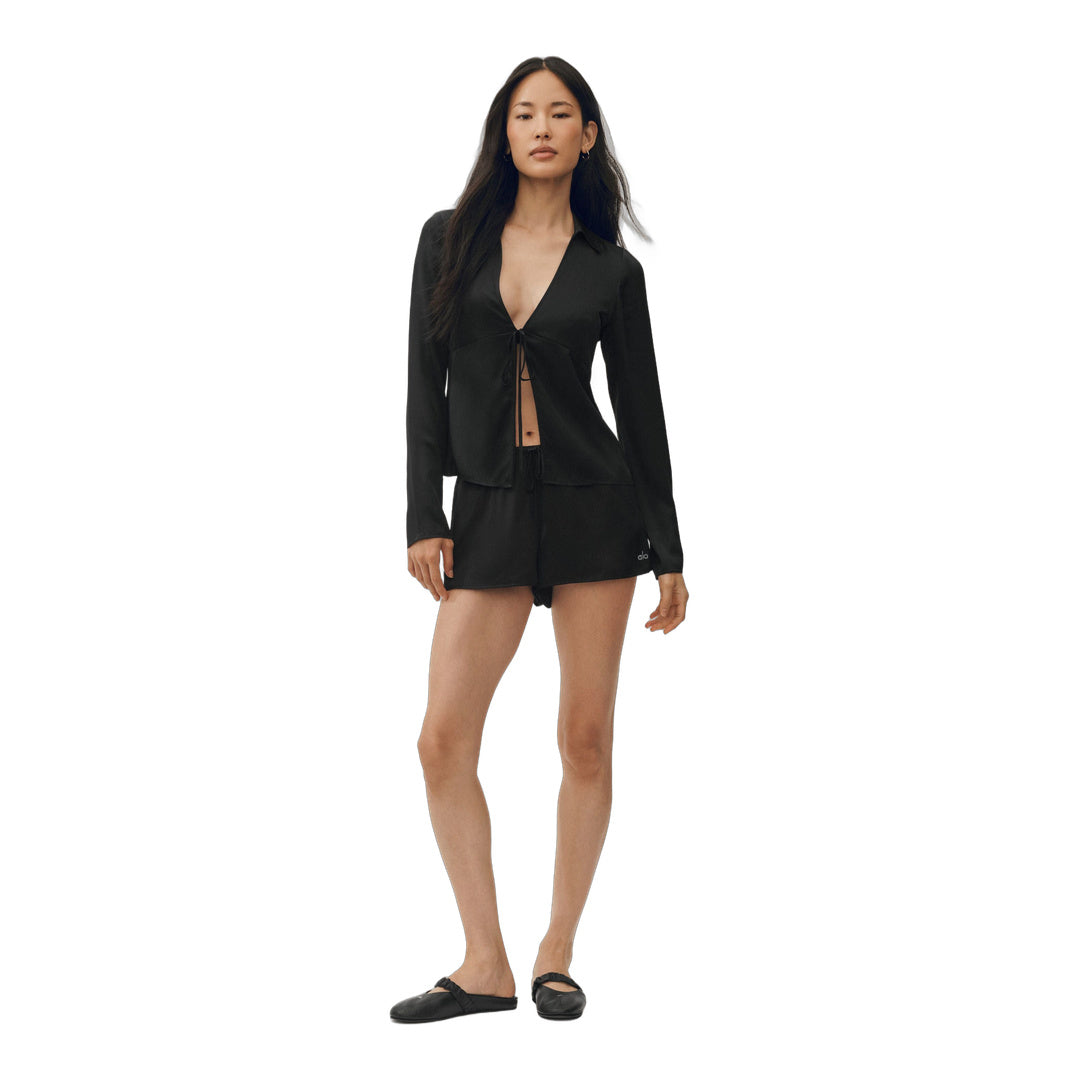 alo Silk Blend Radiance Long Sleeve Top - Black