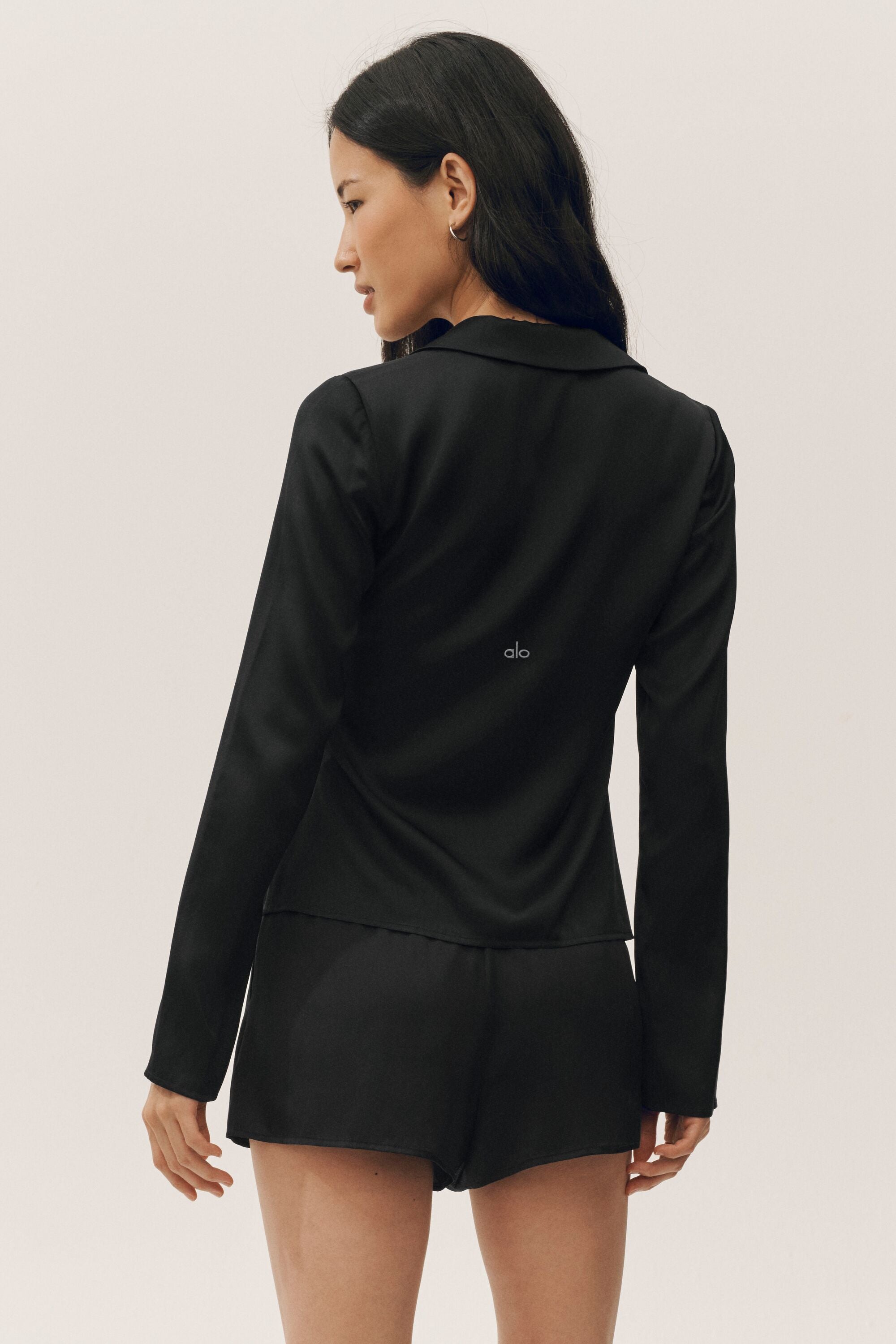 alo Silk Blend Radiance Long Sleeve Top - Black