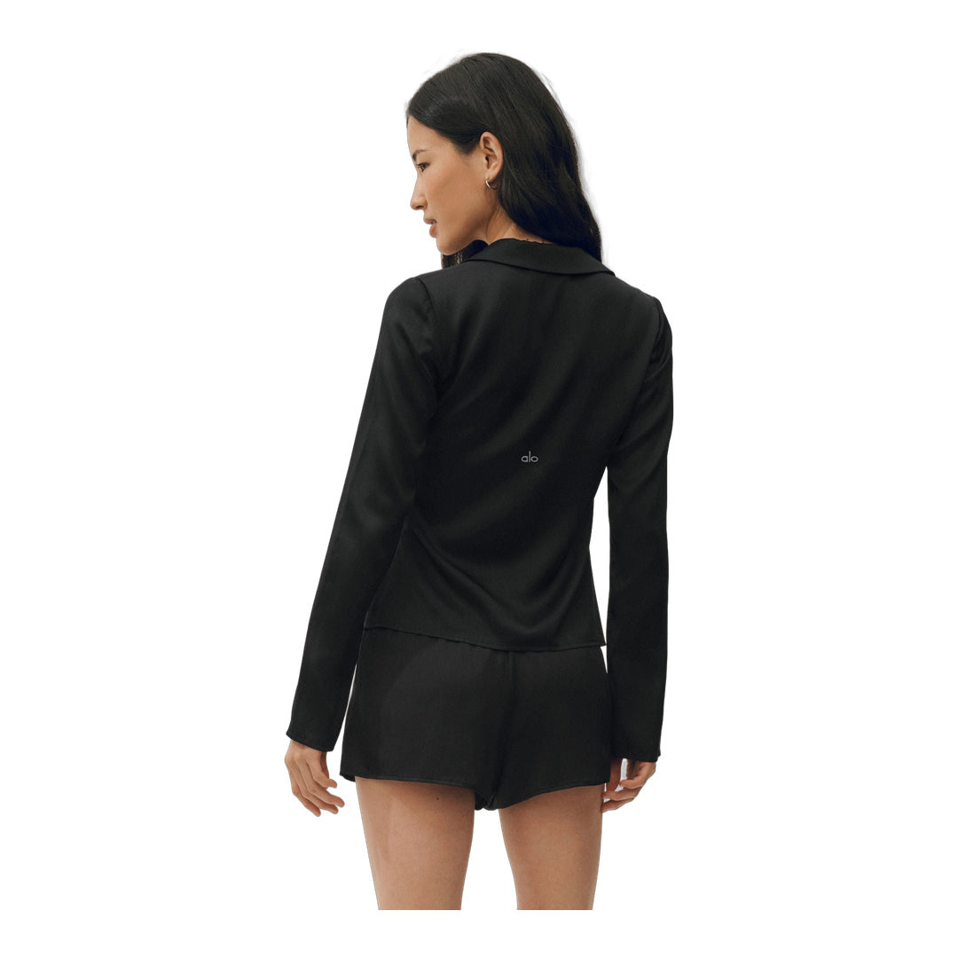alo Silk Blend Radiance Long Sleeve Top - Black