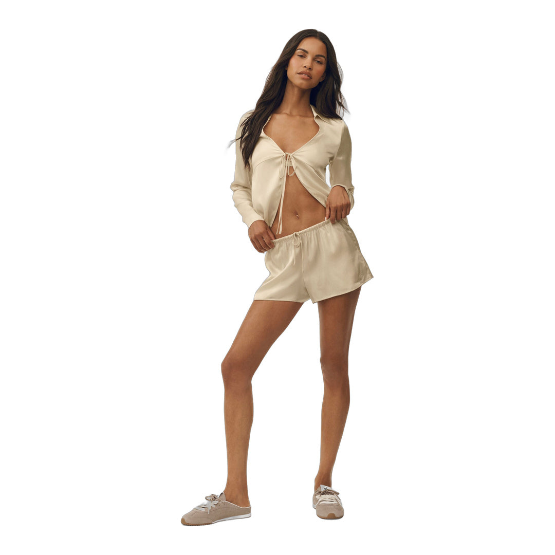 alo Silk Blend Radiance Long Sleeve Top - Sandy Beige