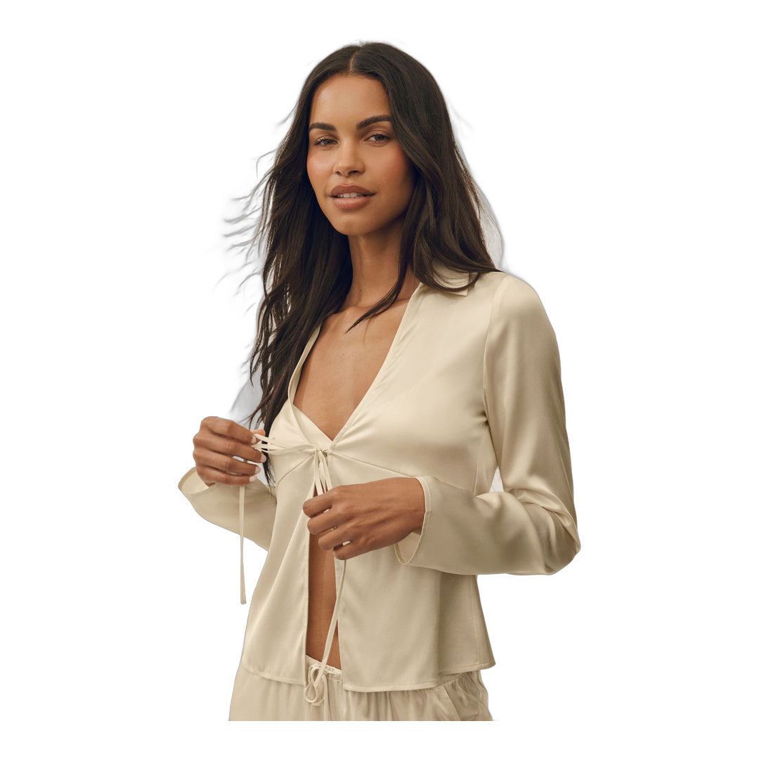 alo Silk Blend Radiance Long Sleeve Top - Sandy Beige