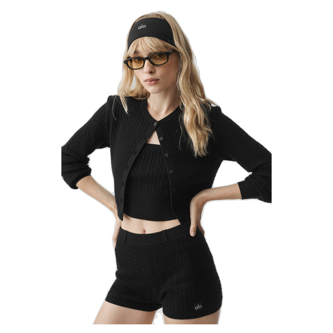 ALO Mini Cable Sweater Cardigan - Black