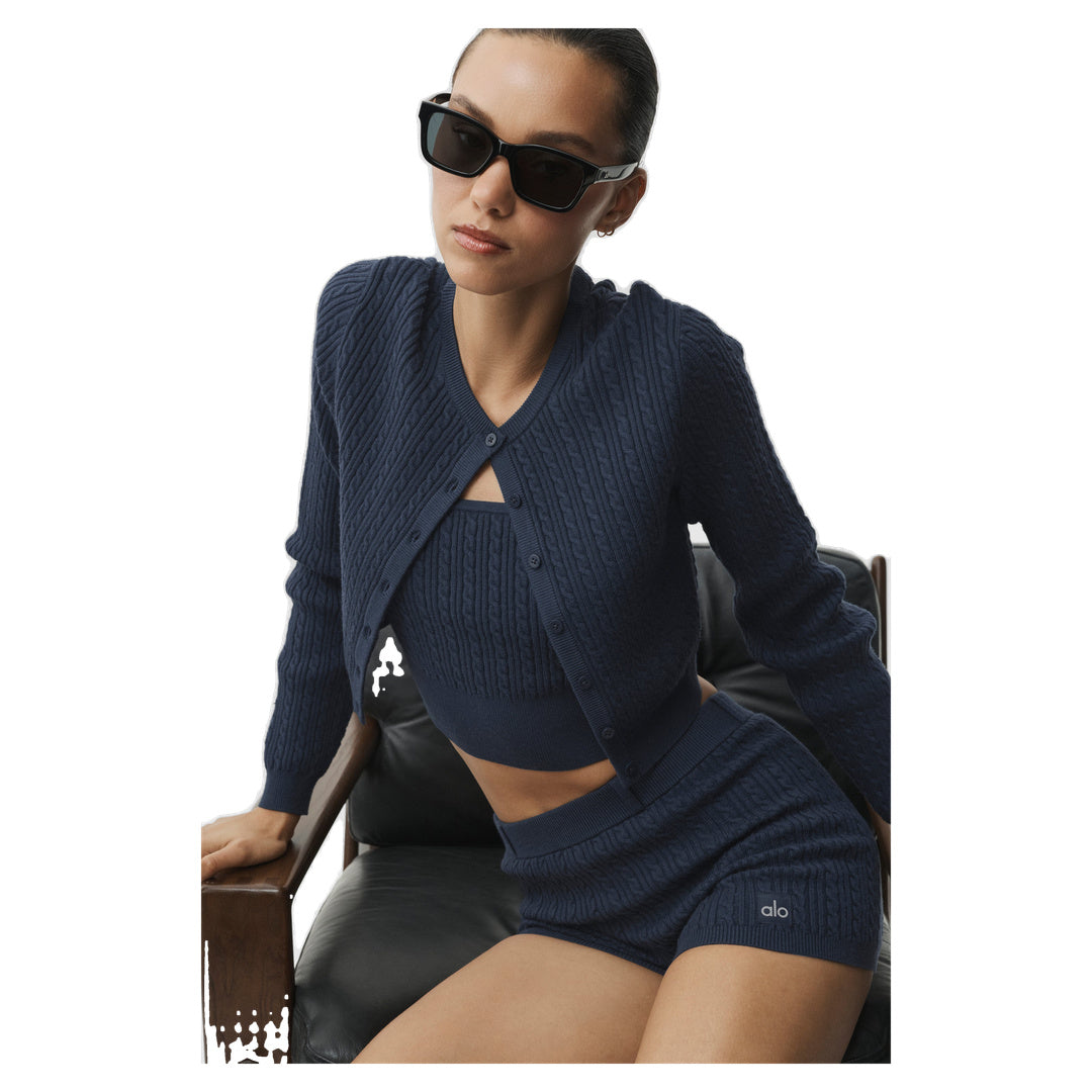 ALO Mini Cable Sweater Cardigan - Navy