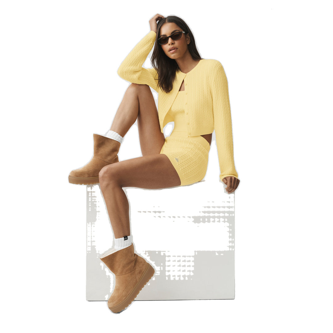 ALO Mini Cable Sweater Cardigan - Warm Butter