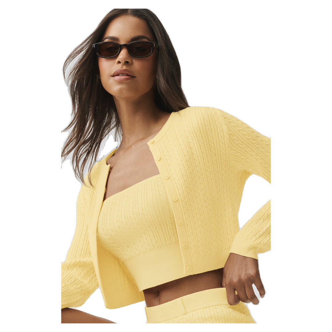 ALO Mini Cable Sweater Cardigan - Warm Butter