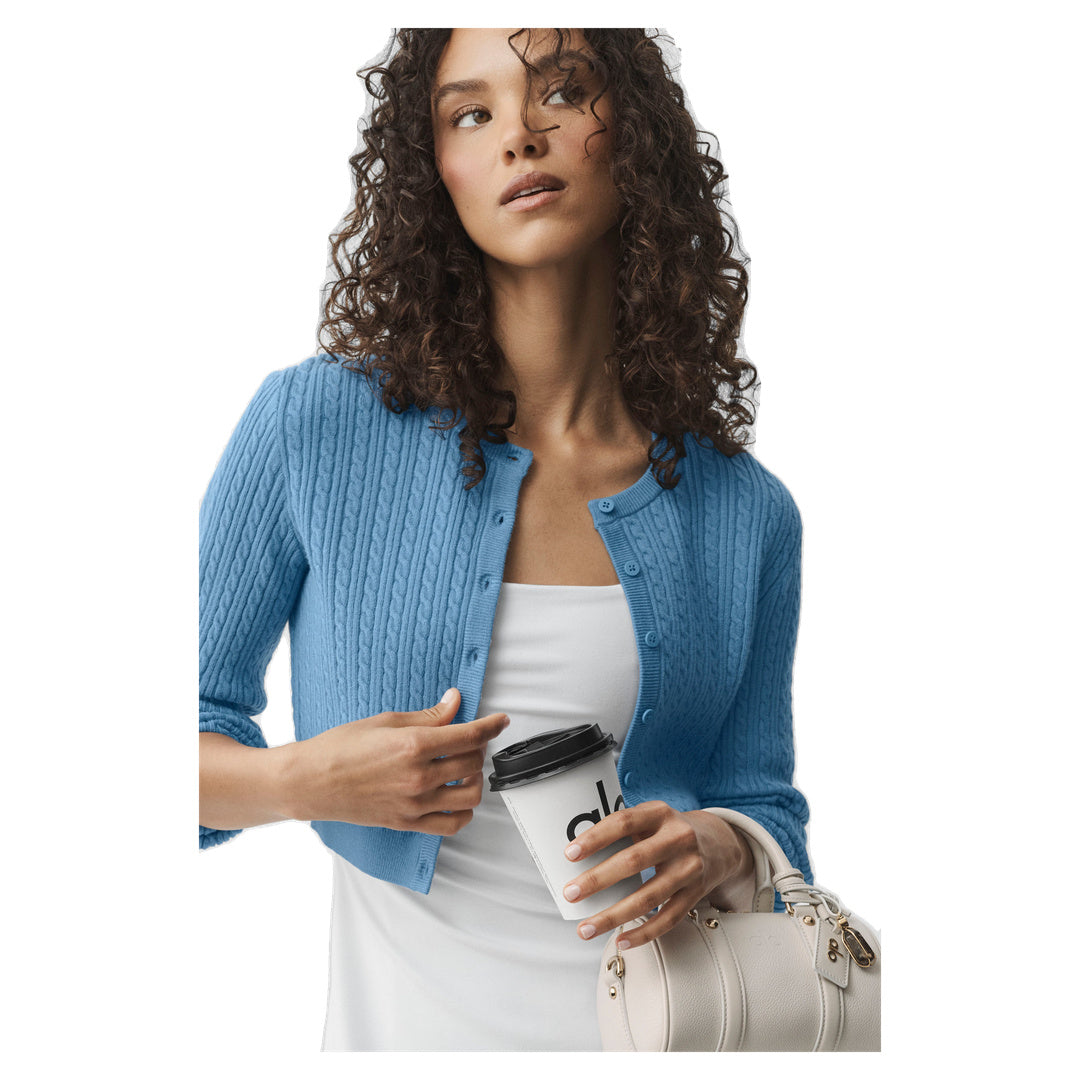 ALO Mini Cable Sweater Cardigan - California Blue