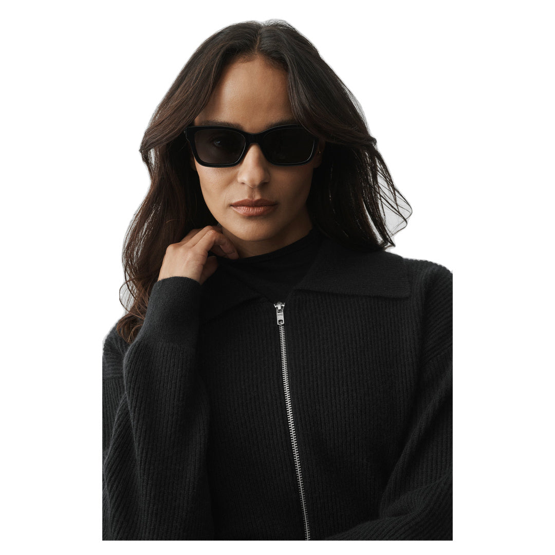 ALO Cashmere Wool Harmony Full Zip Jacket - Black
