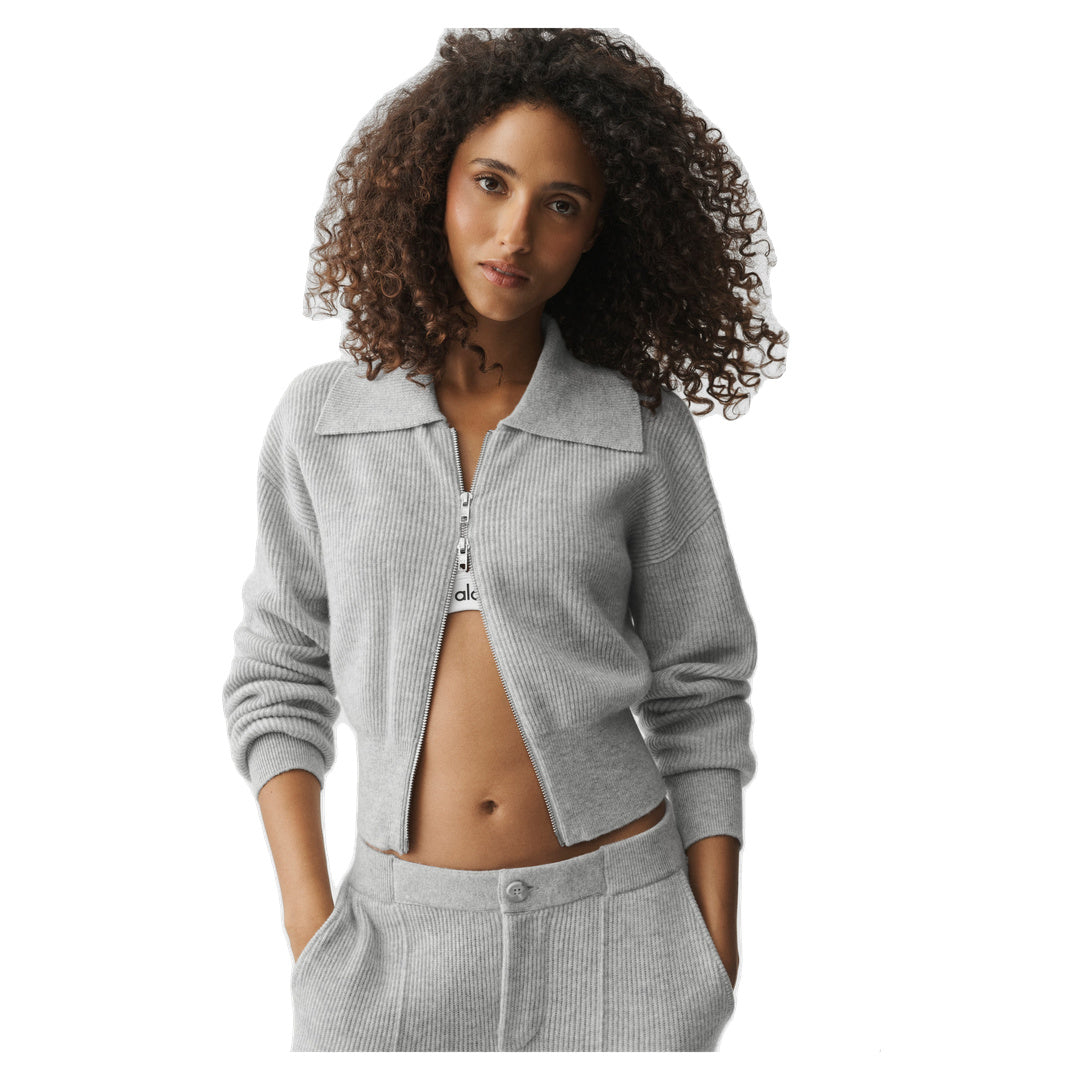 ALO Cashmere Wool Harmony Full Zip Jacket - Athletic Heather Grey