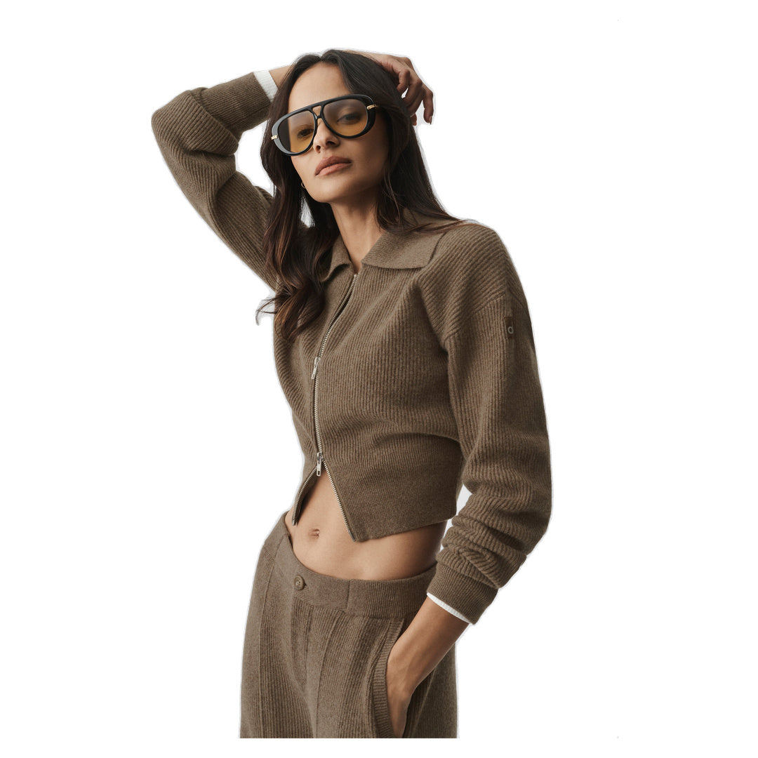 ALO Cashmere Wool Harmony Full Zip Jacket - Java Brown Heather