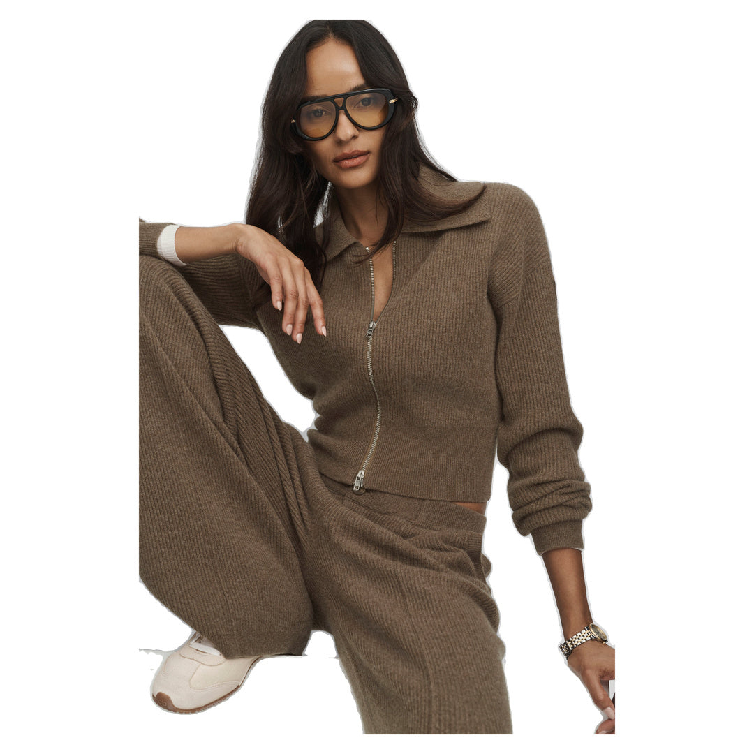 ALO Cashmere Wool Harmony Full Zip Jacket - Java Brown Heather