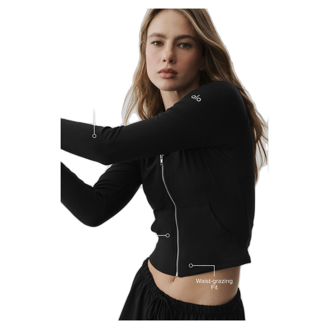 ALO Alosoft Finesse Full Zip Fitted Hoodie - Black