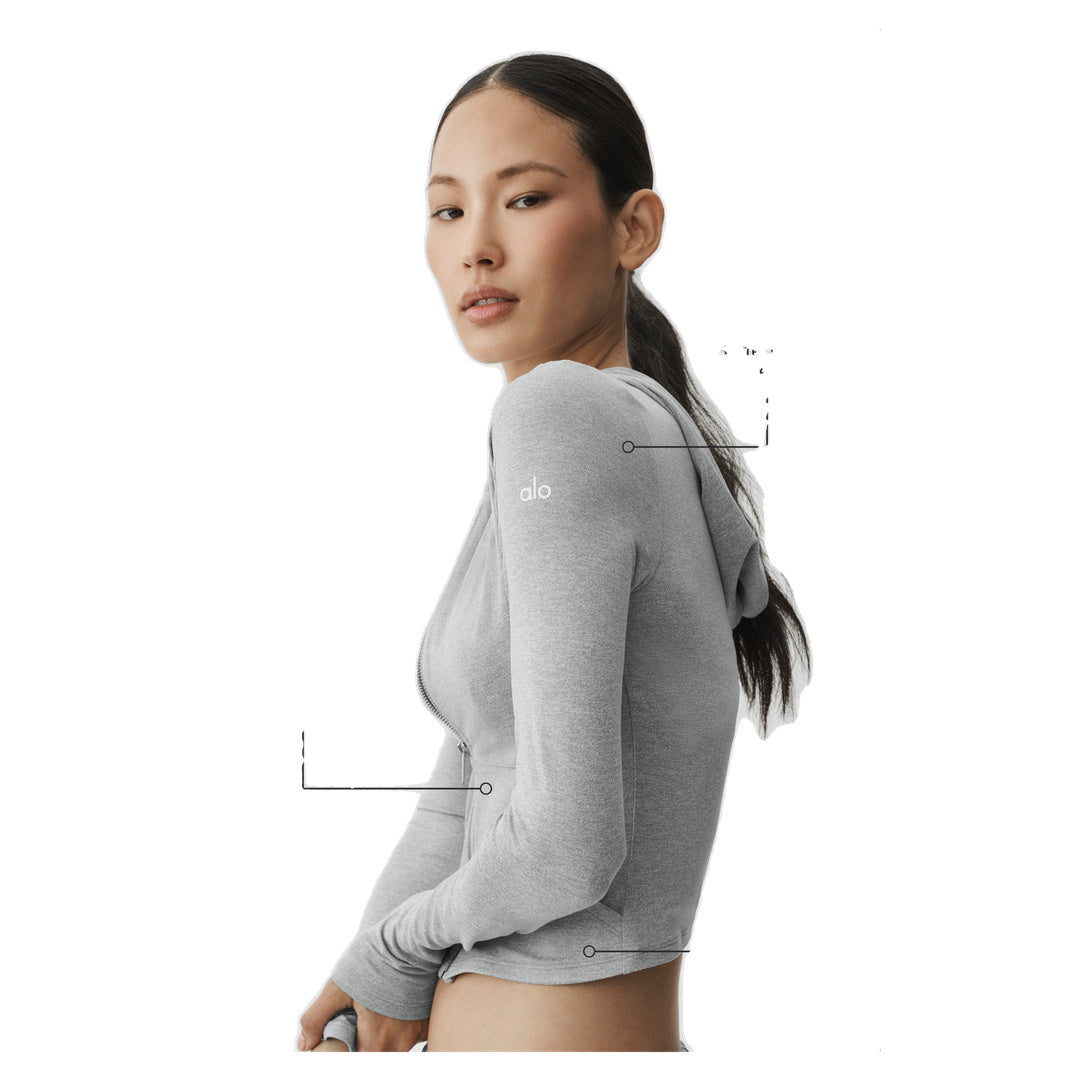 ALO Alosoft Finesse Full Zip Fitted Hoodie - Vintage Athletic Heather