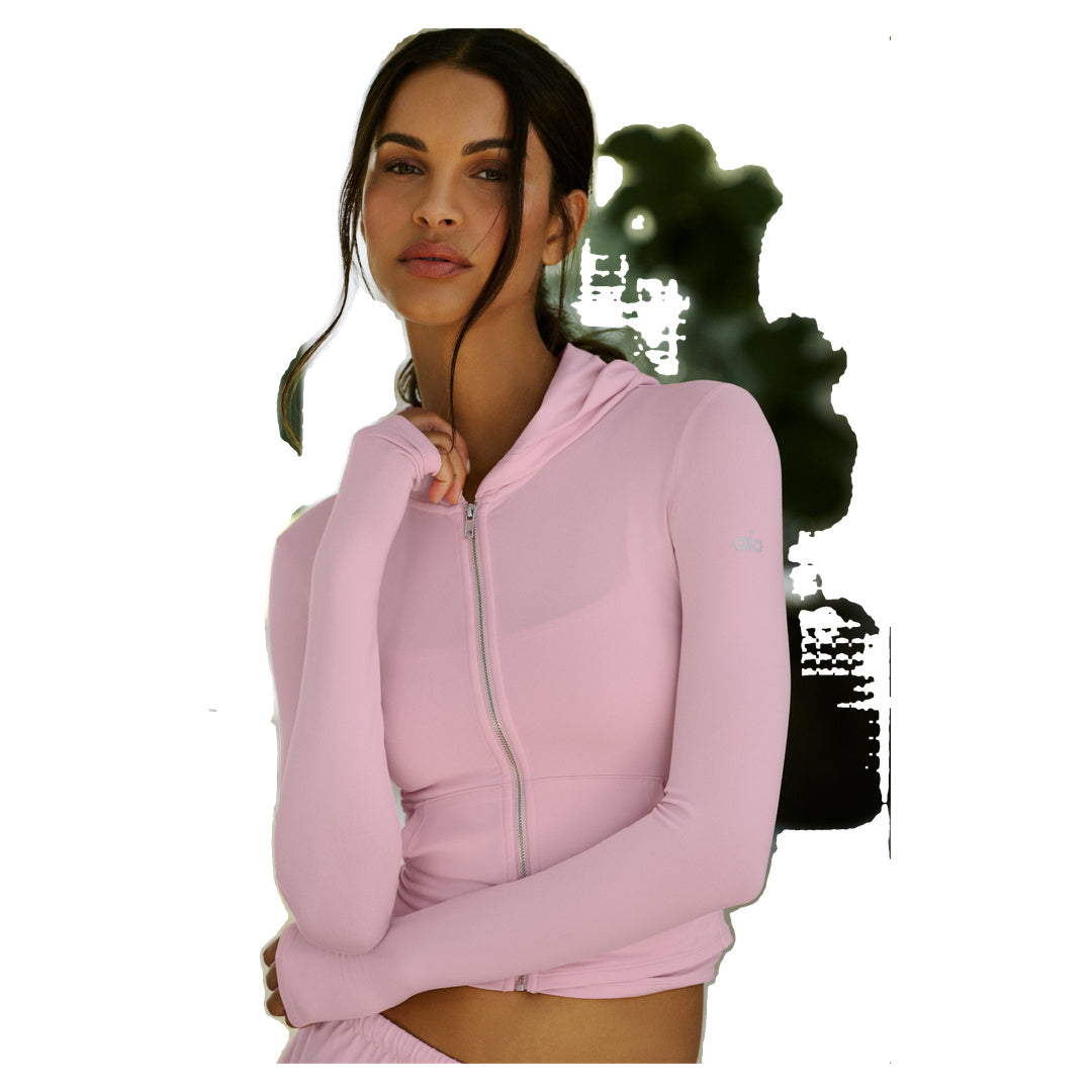 ALO Alosoft Finesse Full Zip Fitted Hoodie - Pink Marshmallow
