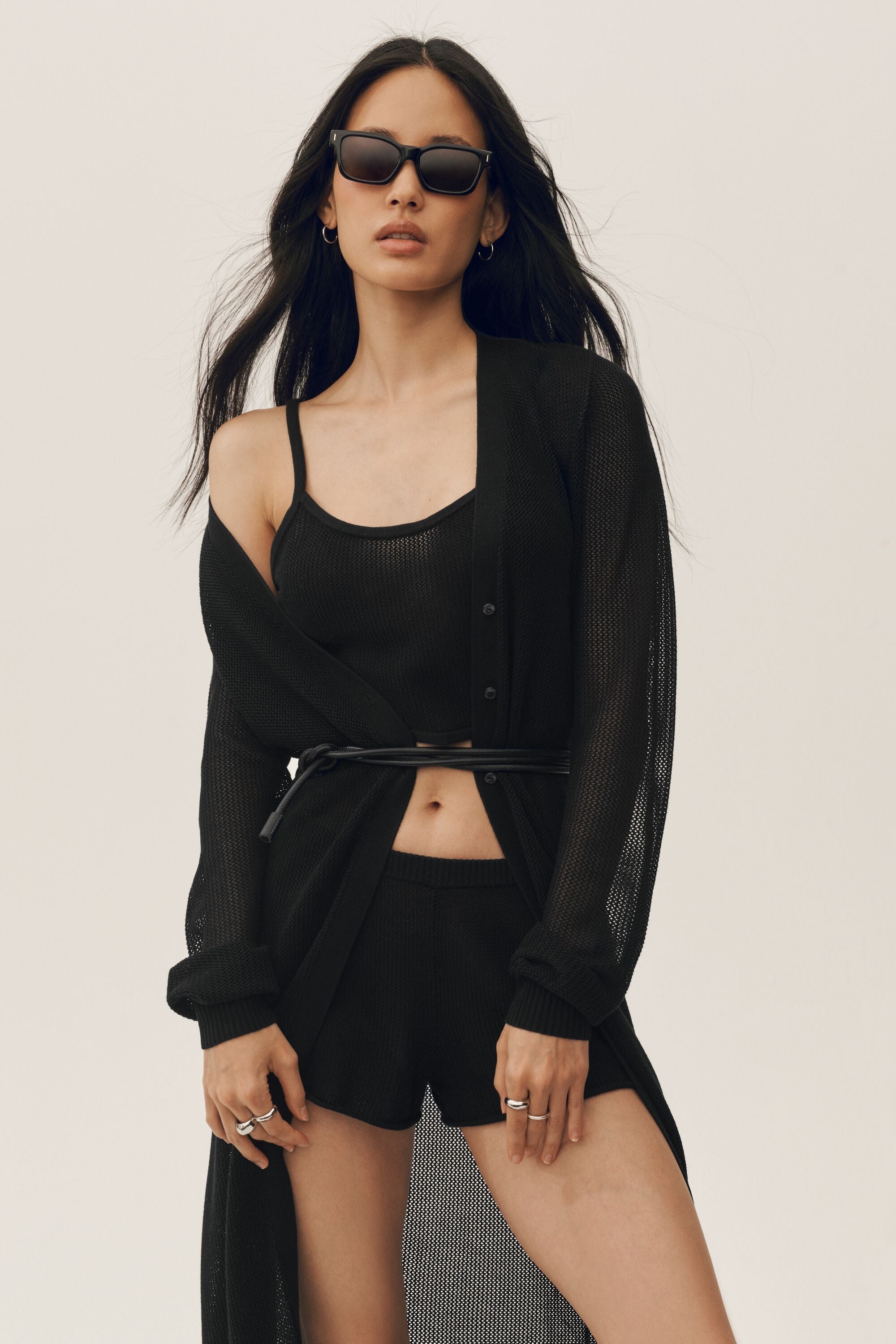 alo Silk Cashmere Heatwave Long Cardigan - Black