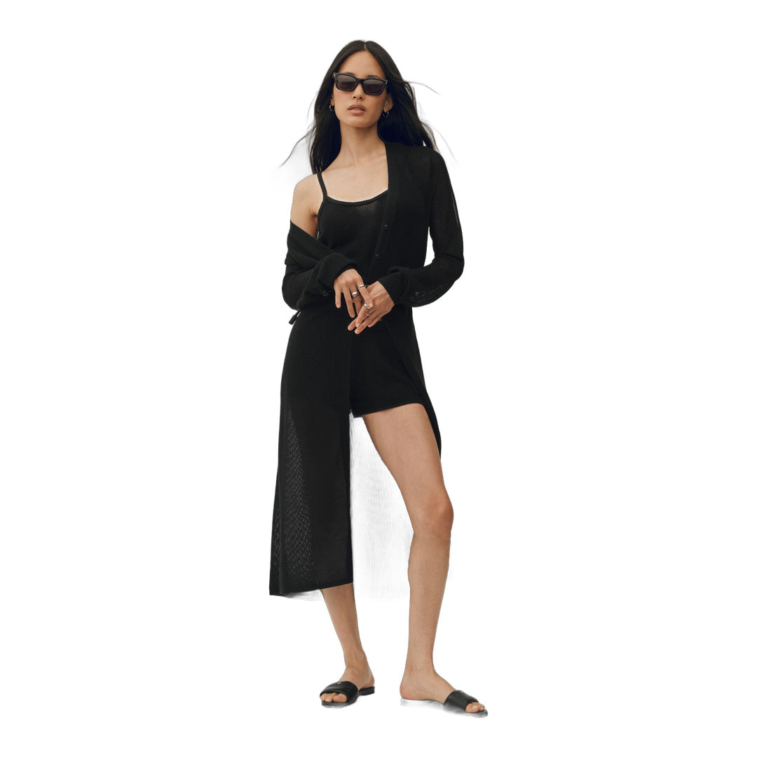 alo Silk Cashmere Heatwave Long Cardigan - Black