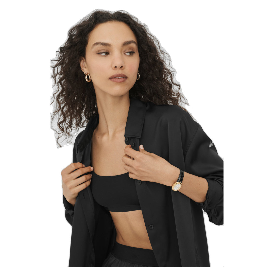 ALO Satin Smooth Talker Button Up - Black
