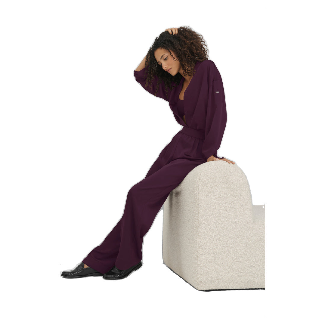 ALO Satin Smooth Talker Button Up - Rich Bordeaux