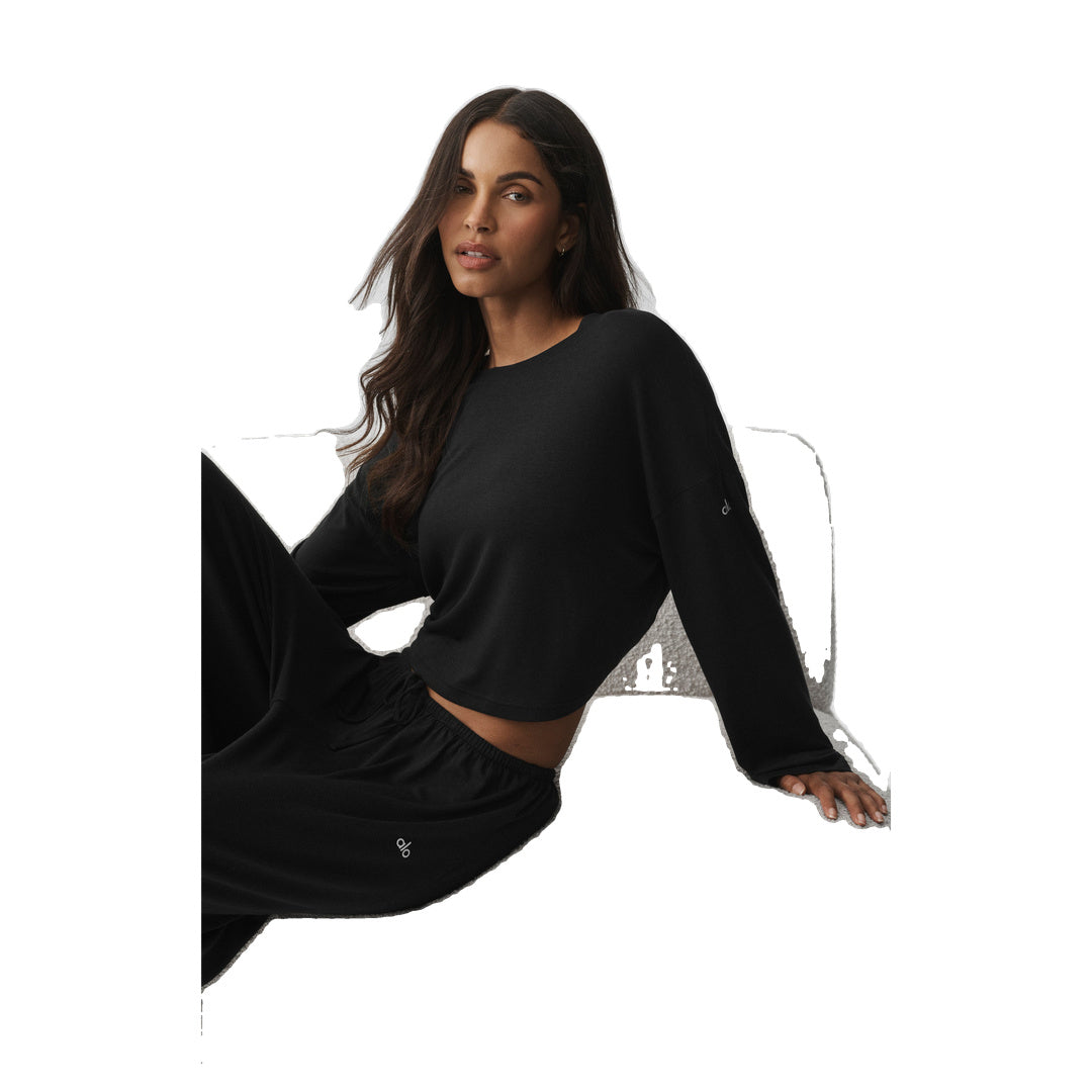 ALO Semi-Sheer Oasis Boxy Long Sleeve - Black