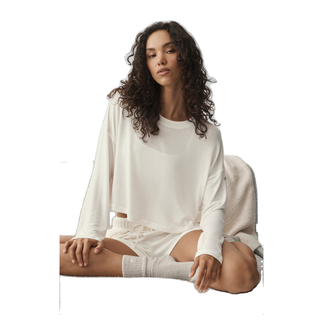 ALO Semi-Sheer Oasis Boxy Long Sleeve - Ivory