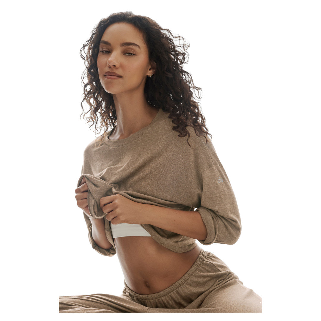 ALO Semi-Sheer Oasis Boxy Long Sleeve - Java Brown Heather