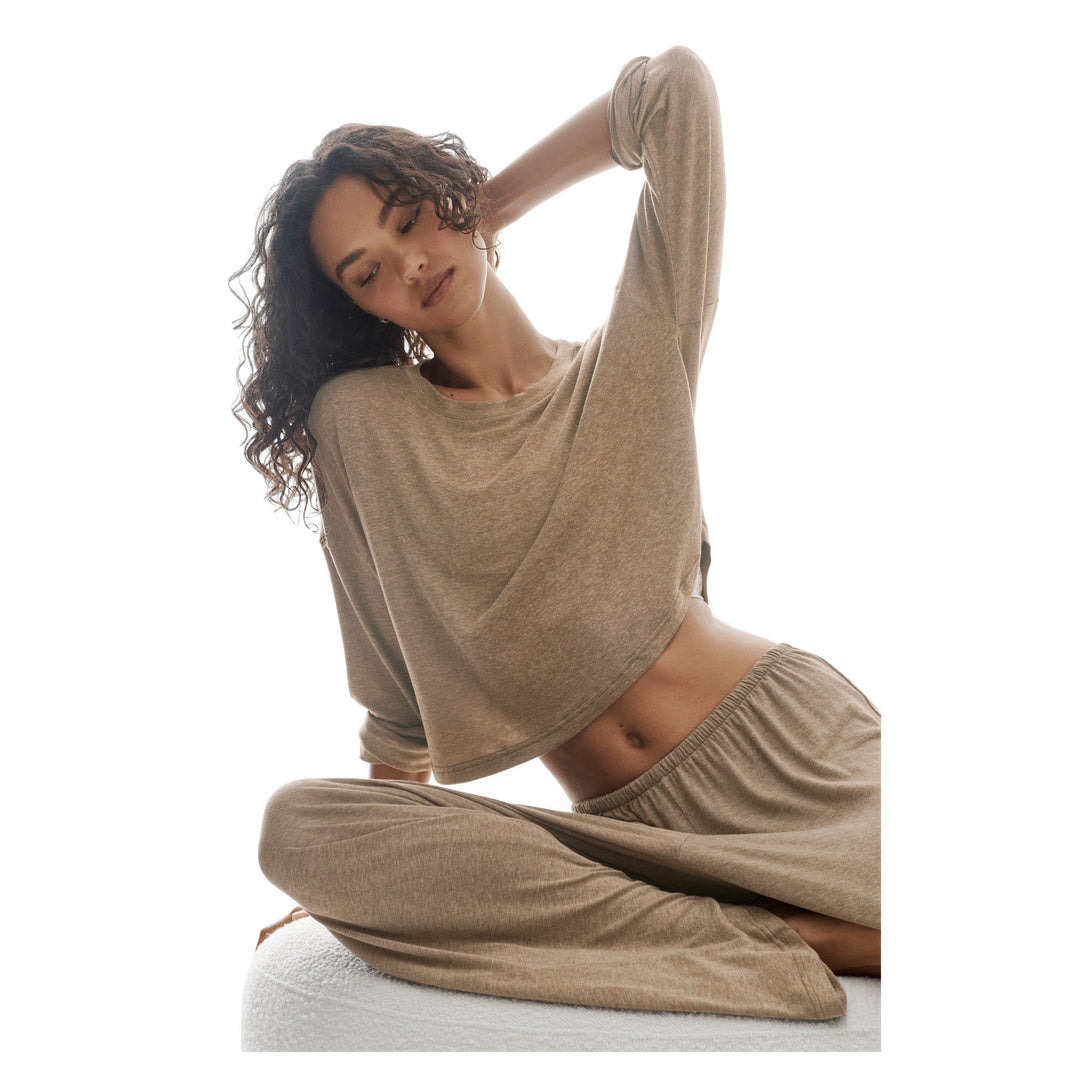 ALO Semi-Sheer Oasis Boxy Long Sleeve - Java Brown Heather