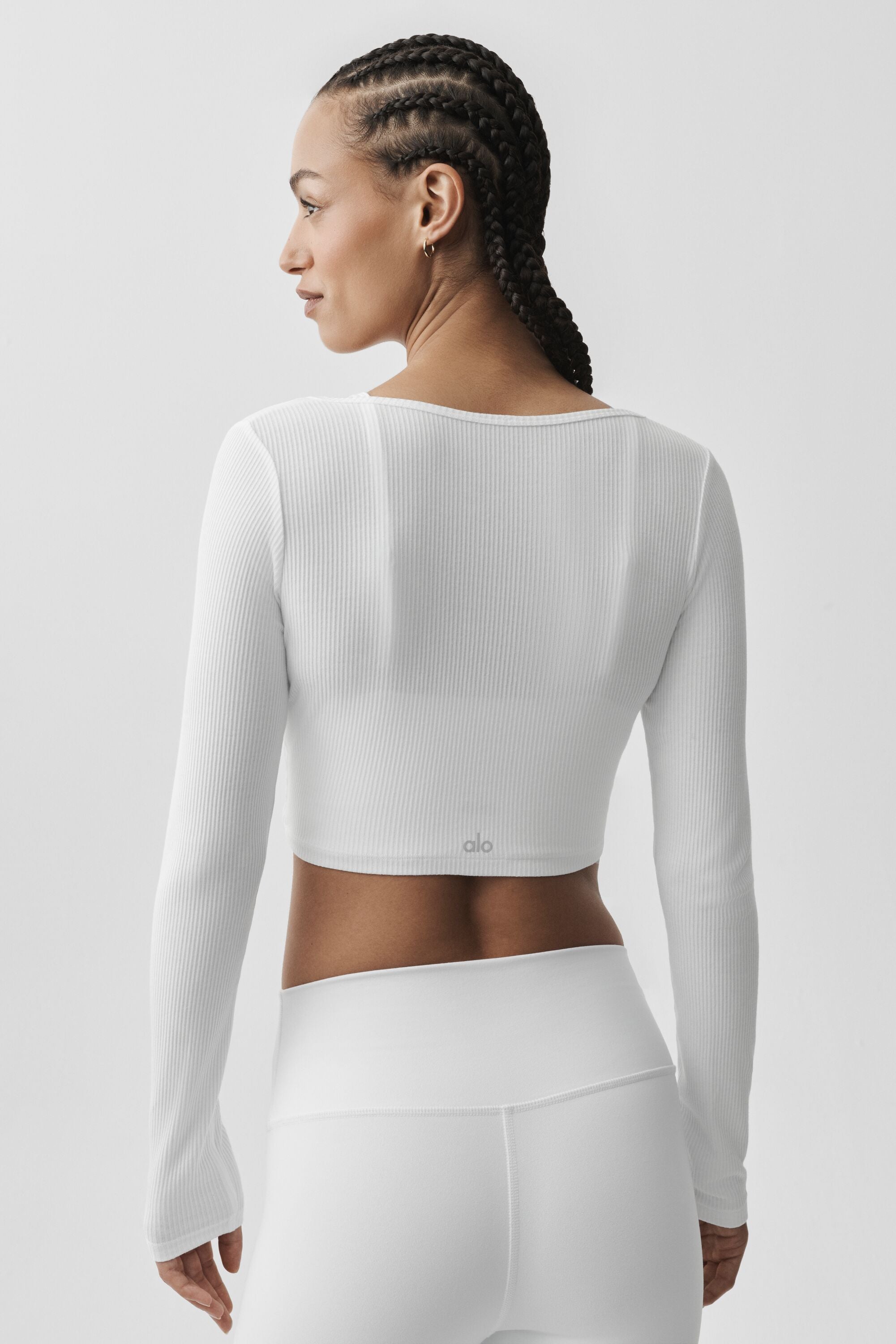 alo Ribbed Cropped Whisper Cardigan - White