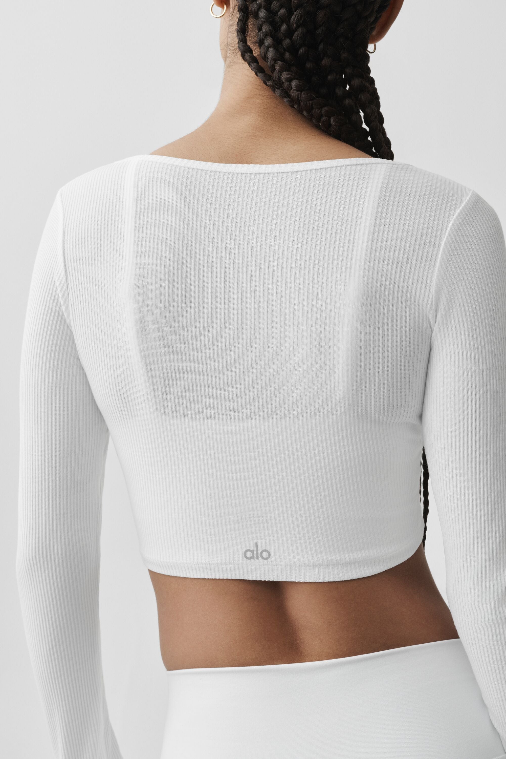 alo Ribbed Cropped Whisper Cardigan - White