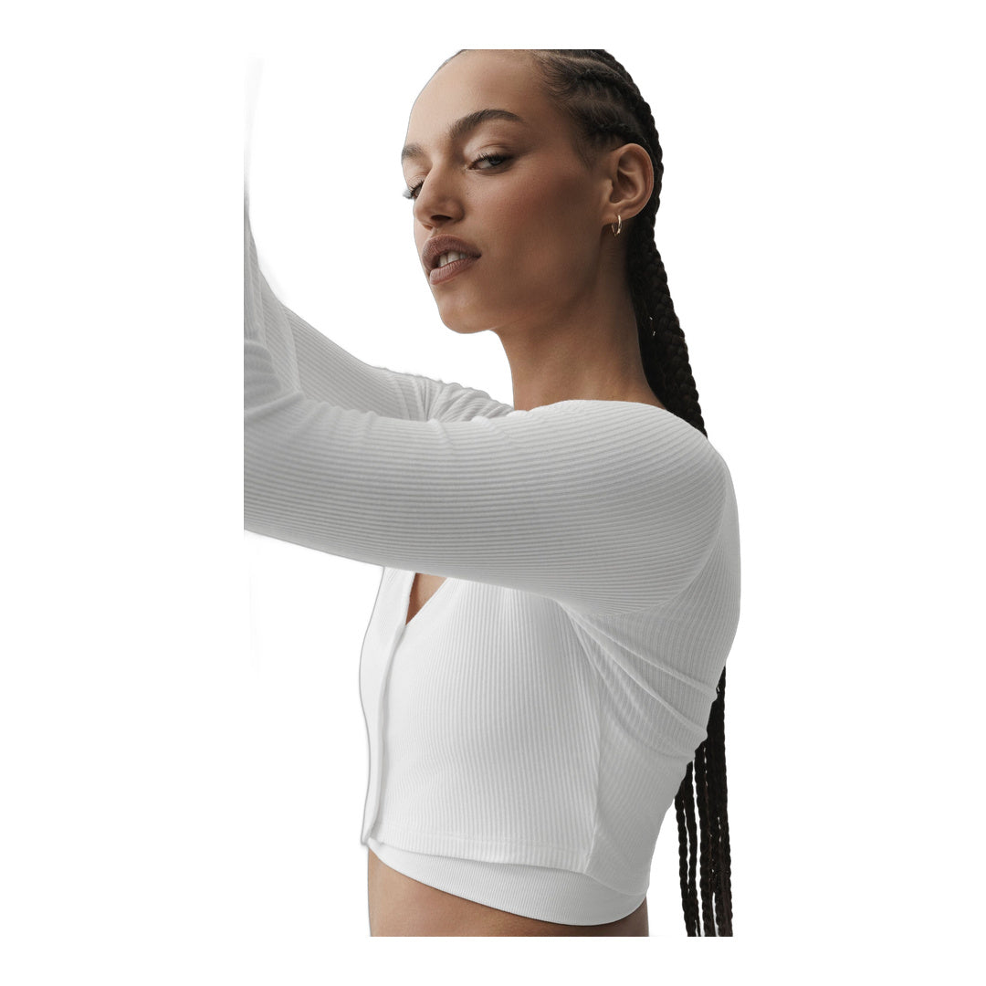 alo Ribbed Cropped Whisper Cardigan - White