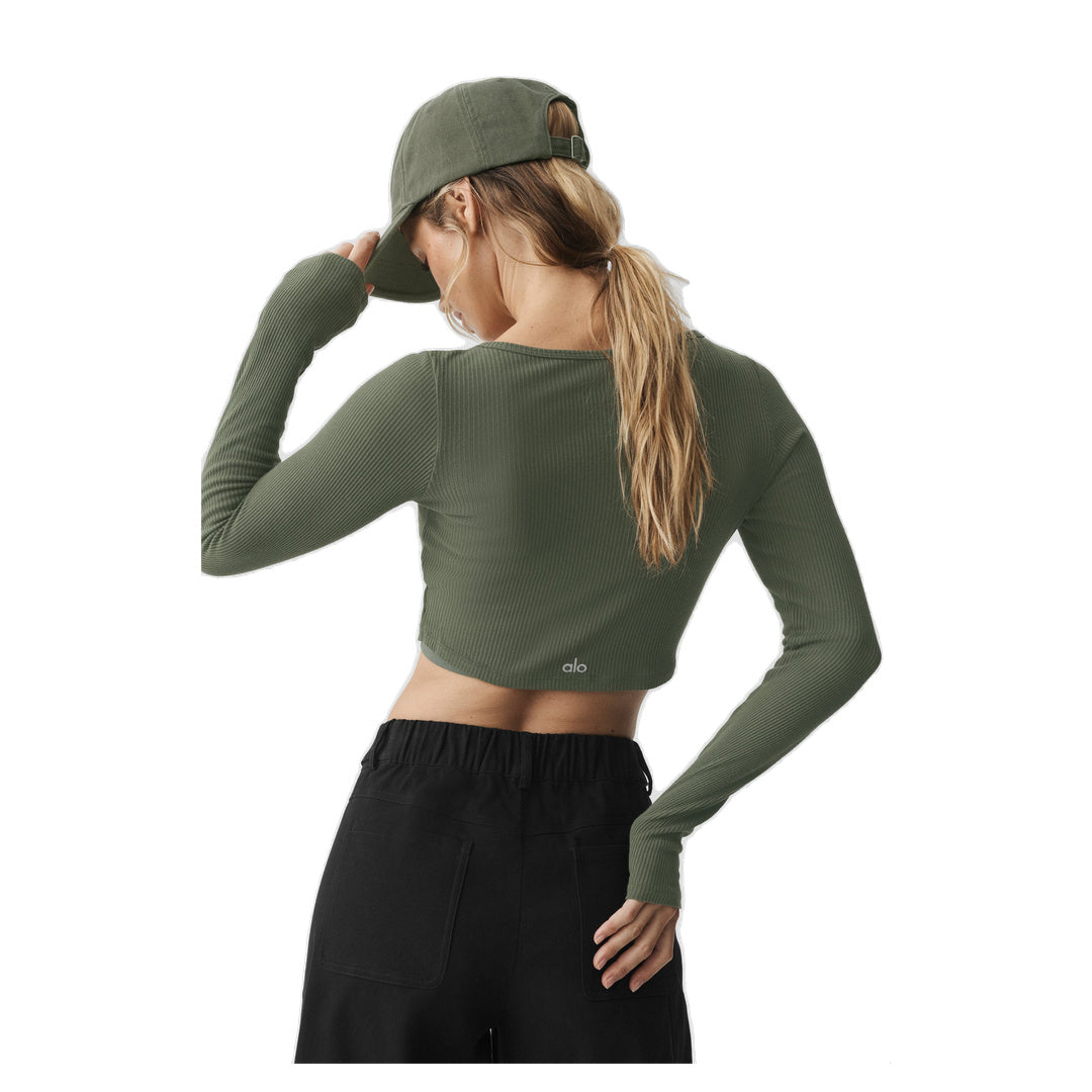ALO Ribbed Cropped Whisper Cardigan - Bamboo Green