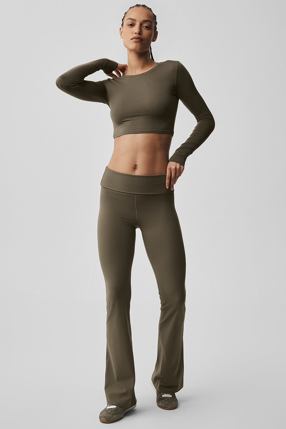 alo Alosoft Crop Finesse Long Sleeve - Olive Tree