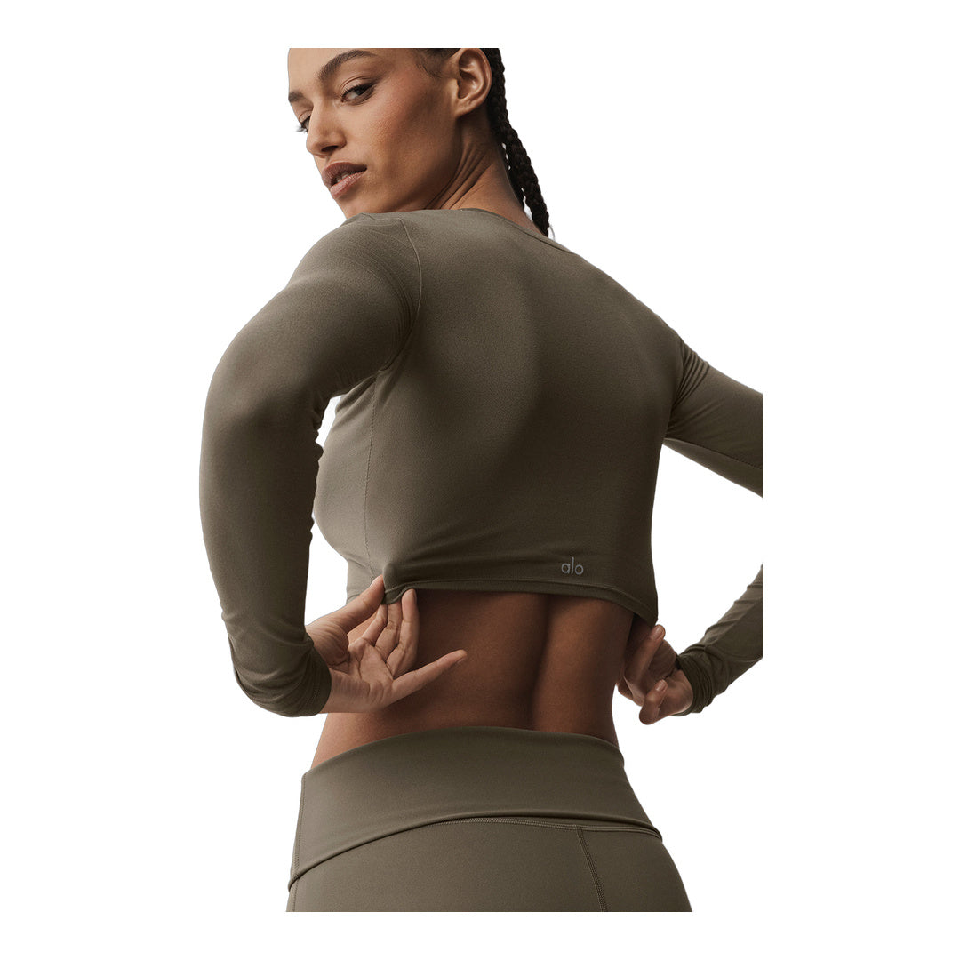 alo Alosoft Crop Finesse Long Sleeve - Olive Tree