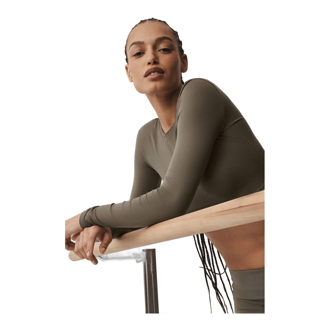 alo Alosoft Crop Finesse Long Sleeve - Olive Tree