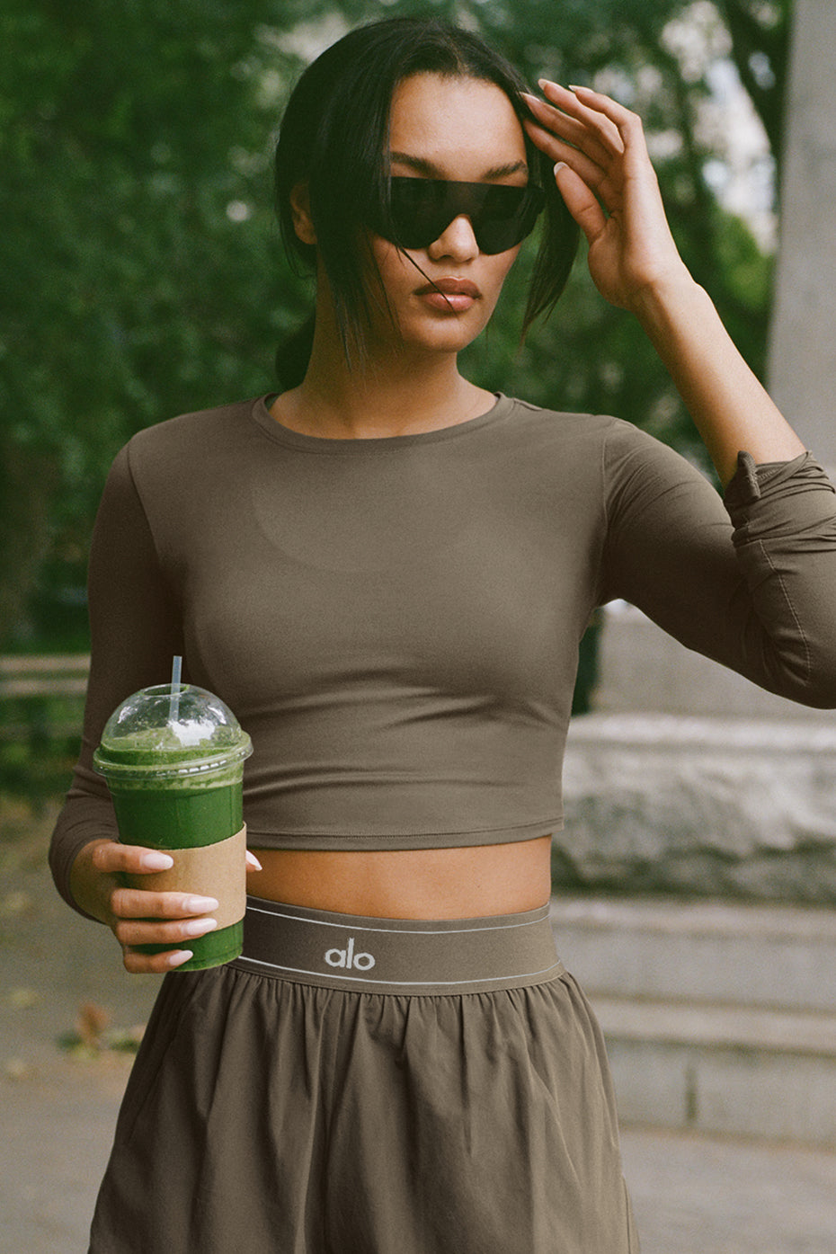 alo Alosoft Crop Finesse Long Sleeve - Olive Tree
